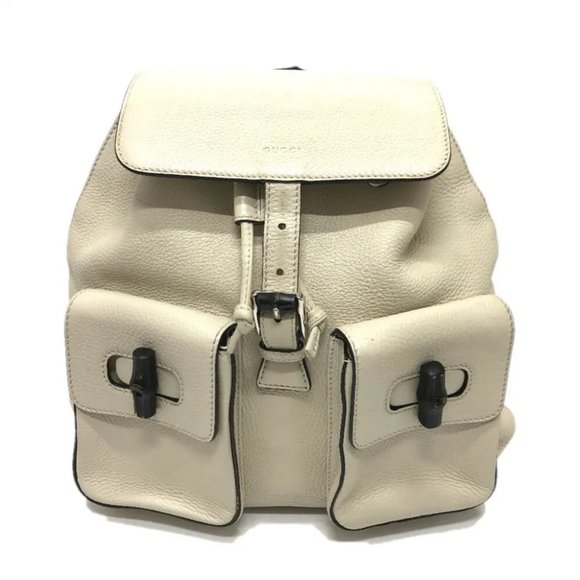 Auth GUCCI 370833 Bamboo Backpack Leather WhiteBased/SilverHardware main image 9
